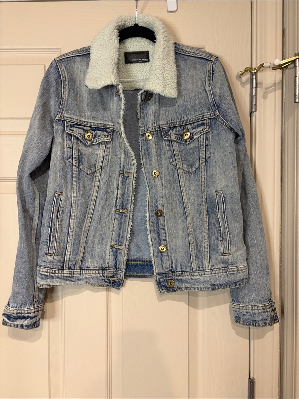 Light Wash Sherpa Collar Denim Jacket